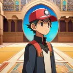 포켓몬스터 애니 속 리그 대회 분석 - **Prompt:** A thoughtful young adult Pokémon trainer, with a determined expression, is meticulously ...