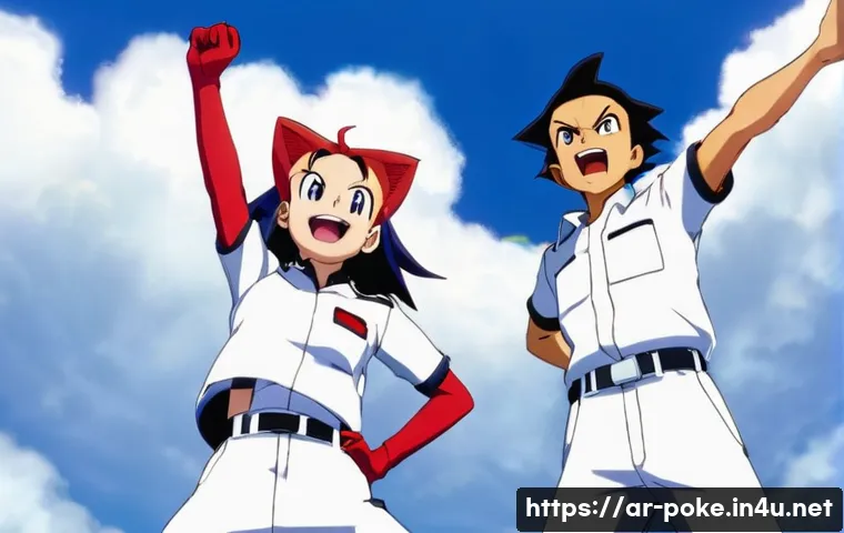 로켓단의 주요 에피소드와 이들의 캐릭터 변천사 - **Prompt 1: The Unyielding Trio Blasting Off Again**
    "A dynamic, high-energy shot of Jessie, Jam...